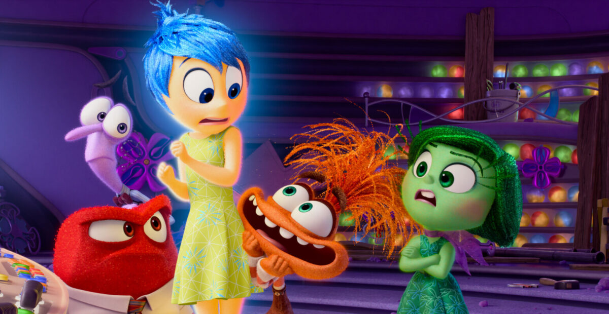 INSIDE OUT 2 - SENSING SOME ANXIETY -- Disney and Pixar’s “Inside Out 2” returns to the mind of newly minted teenager Riley just as new Emotions show up unexpectedly. Among them is Anxiety, voiced by Maya Hawke, who isn’t the type to take a back seat, which makes Riley’s core Emotions—like Fear (voice of Tony Hale), Anger (voice of Lewis Black), Joy (voice of Amy Poehler) and Disgust (voice of Liza Lapira)—a little uncomfortable. Directed by Kelsey Mann and produced by Mark Nielsen, “Inside Out 2” releases only in theaters June 14, 2024. © 2024 Disney/Pixar. All Rights Reserved.